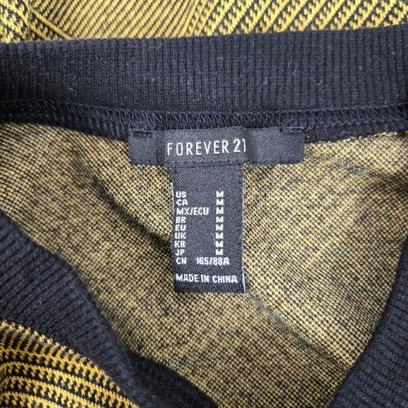 Forever 21 Sweater Women's Medium Mustard Yellow Black Plaid Cropped Knit Grunge - Picture 4 of 7